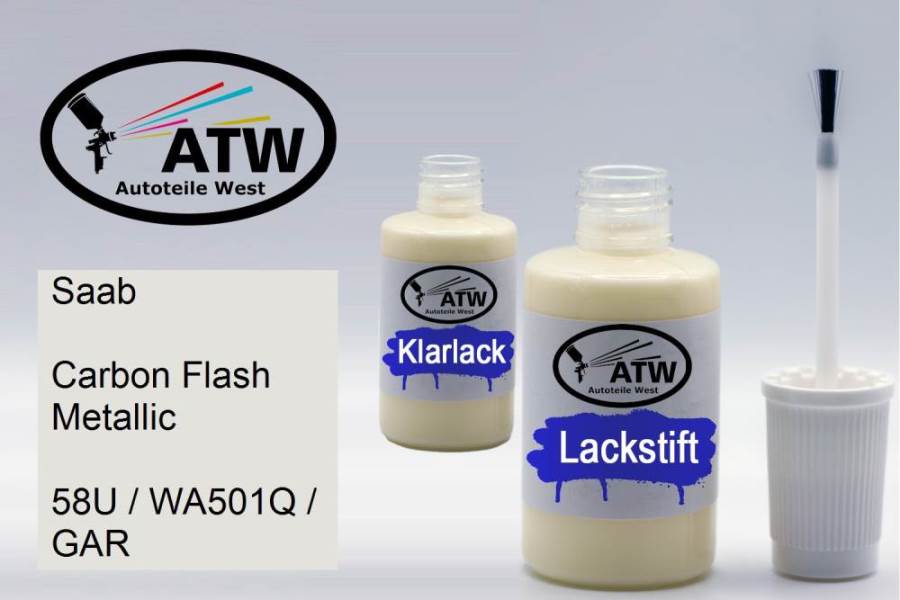 Saab, Carbon Flash Metallic, 58U / WA501Q / GAR: 20ml Lackstift + 20ml Klarlack - Set, von ATW Autoteile West.